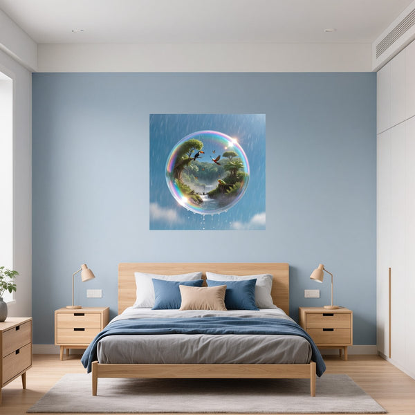 Poster Wandbild Tropisches Paradies in einer Seifenblase fuer Schlafzimmer blau Quadrat