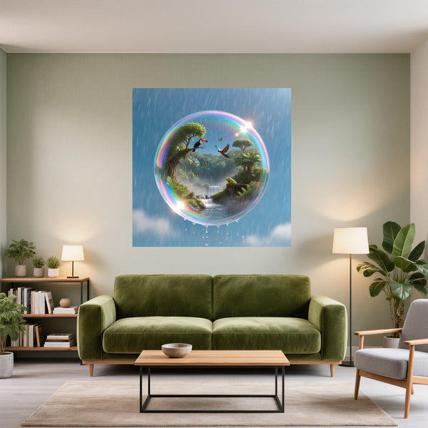 Poster Wandbild Tropisches Paradies in einer Seifenblase fuer Wohnzimmer gruen Quadrat