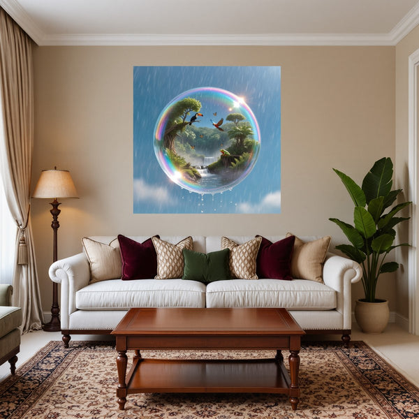 Poster Wandbild Tropisches Paradies in einer Seifenblase fuer Wohnzimmer warmeFarben Quadrat