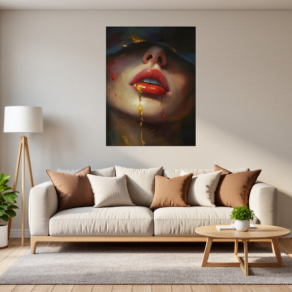 Poster Wandbild Verborgene Leidenschaft fuer Wohnzimmer grauoderbeige Hochformat