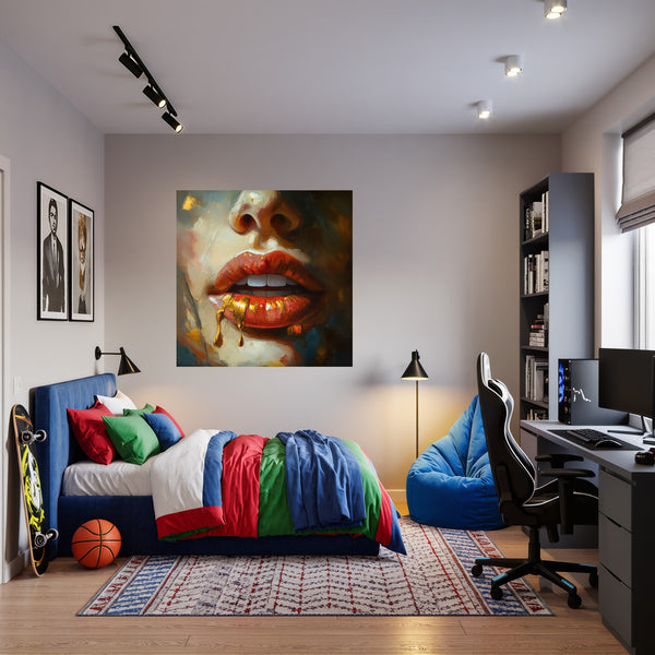 Poster Wandbild Verführerische Lippen B-00012 fuer Jugendzimmer warmeFarben Quadrat