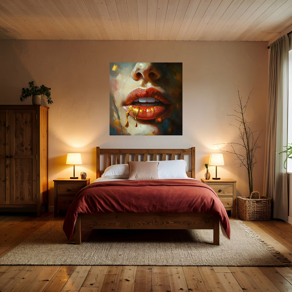 Poster Wandbild Verführerische Lippen B-00012 fuer Schlafzimmer warmeFarben Quadrat