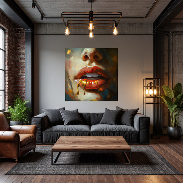 Poster Wandbild Verführerische Lippen B-00012 fuer Wohnzimmer dunkelanthrazit Quadrat