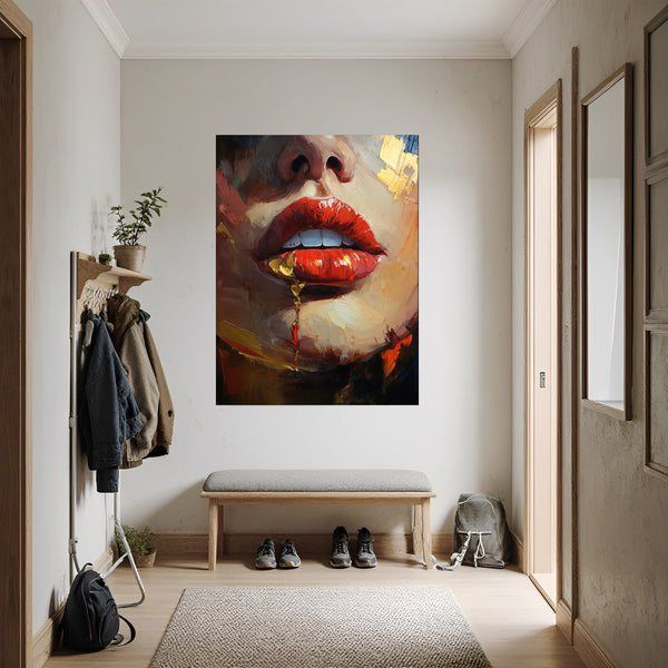Poster Wandbild Verführerische Lippen fuer Flur und Eingang dunkelanthrazit Hochformat