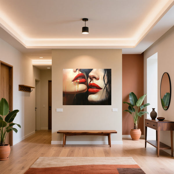 Poster Wandbild Verführerische Lippenkunst fuer Flur und Eingang warmeFarben Querformat