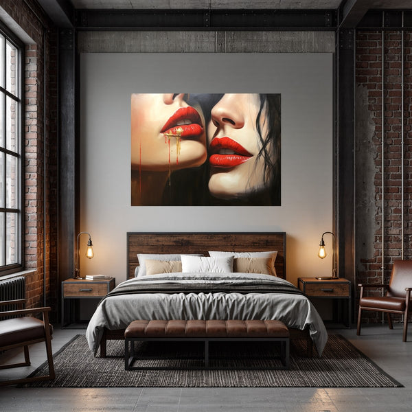 Poster Wandbild Verführerische Lippenkunst fuer Schlafzimmer dunkelanthrazit Querformat