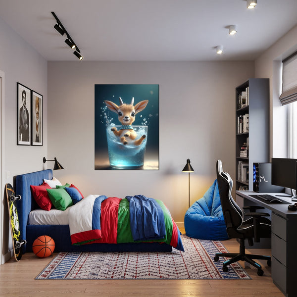 Poster Wandbild Verspielte Freude im Glas fuer Jugendzimmer warmeFarben Hochformat
