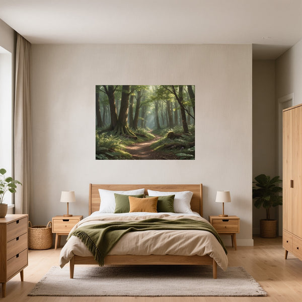 Poster Wandbild Verzauberter Waldweg B-00010 fuer Schlafzimmer gruen Querformat