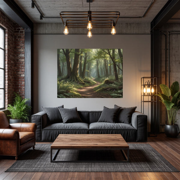 Poster Wandbild Verzauberter Waldweg B-00010 fuer Wohnzimmer dunkelanthrazit Querformat