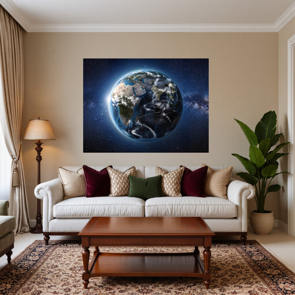 Poster Wandbild Weltall und Erde B-00027 fuer Wohnzimmer warmeFarben Querformat