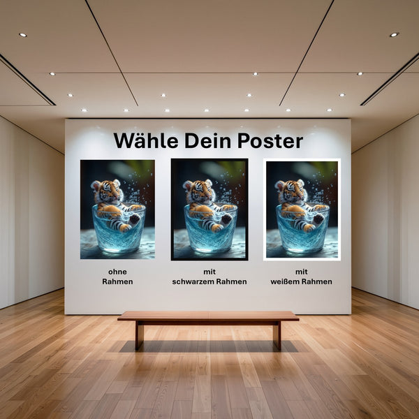 Poster Verspielter Tiger im Wasser mit und ohne Rahmen