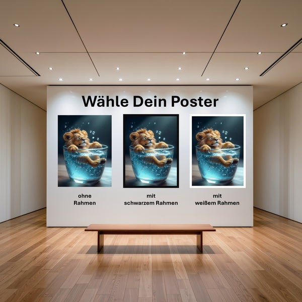 Poster Entspanntes Löwenbaby im Glas mit und ohne Rahmen