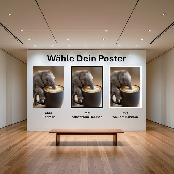 Poster Kaffeegenuss mit Elefant B-00016 mit und ohne Rahmen