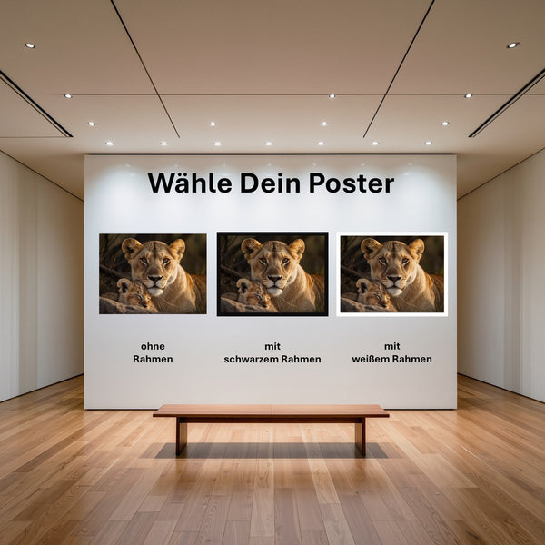 Poster Löwenmutter mit Jungtier mit und ohne Rahmen