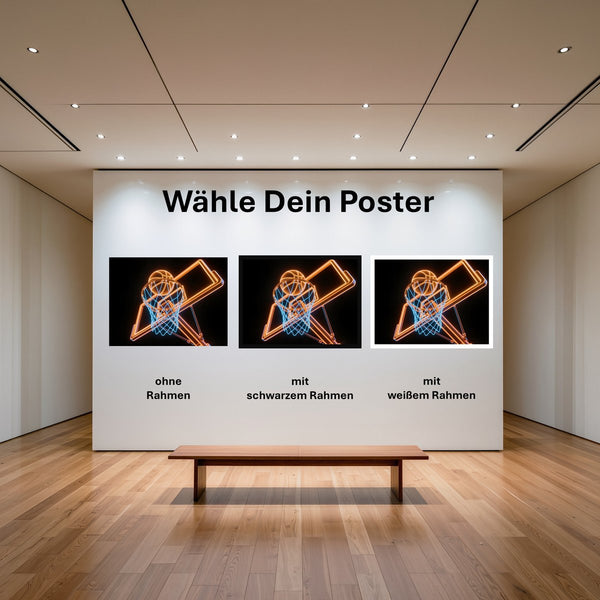 Poster Basketball im Neonlicht mit und ohne Rahmen