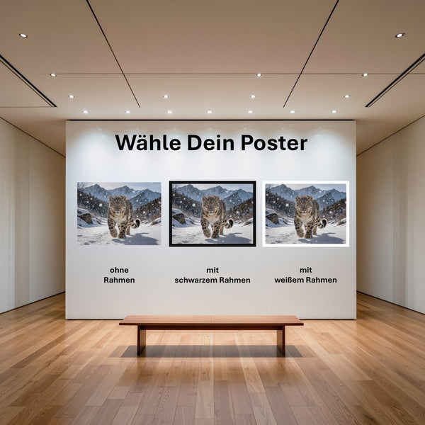 Poster Schneeleopard im Winterwunderland mit und ohne Rahmen