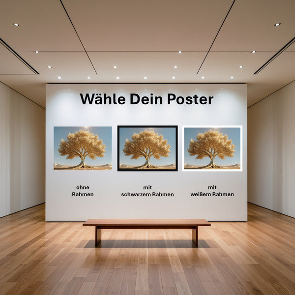 Poster Goldener Baum unter blauem Himmel mit und ohne Rahmen