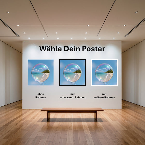 Poster Traumhafte Seifenblase am Strand mit und ohne Rahmen