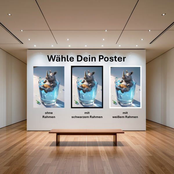 Poster Entspanntes Nashorn im Glas mit und ohne Rahmen