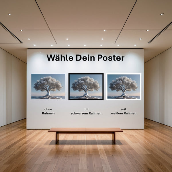 Poster Silberner Baum im Wasser mit und ohne Rahmen