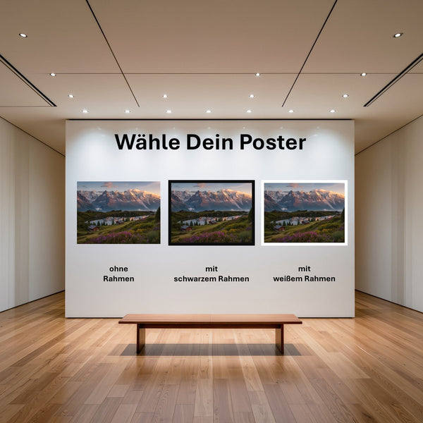 Poster Alpenlandschaft bei Sonnenuntergang mit und ohne Rahmen