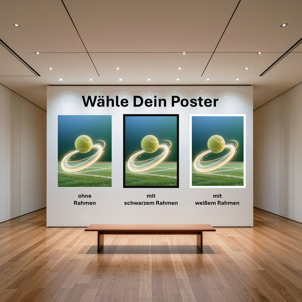 Poster Dynamischer Tennis-Moment mit und ohne Rahmen