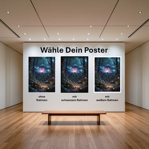 Poster Leuchtende Blüte im Wald mit und ohne Rahmen