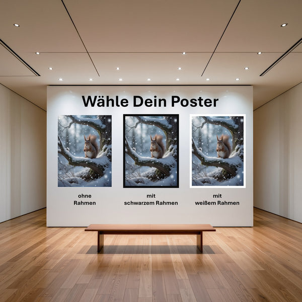 Poster Winterliche Eichhörnchenfreude mit und ohne Rahmen