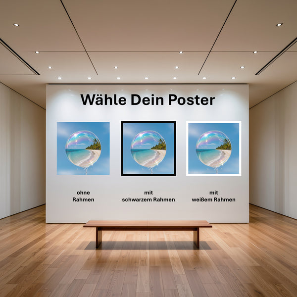 Poster Traumhafte Strandansicht in einer Seifenblase mit und ohne Rahmen