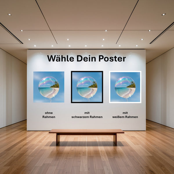 Poster Traumhafte Strandansicht in einer Seifenblase mit und ohne Rahmen