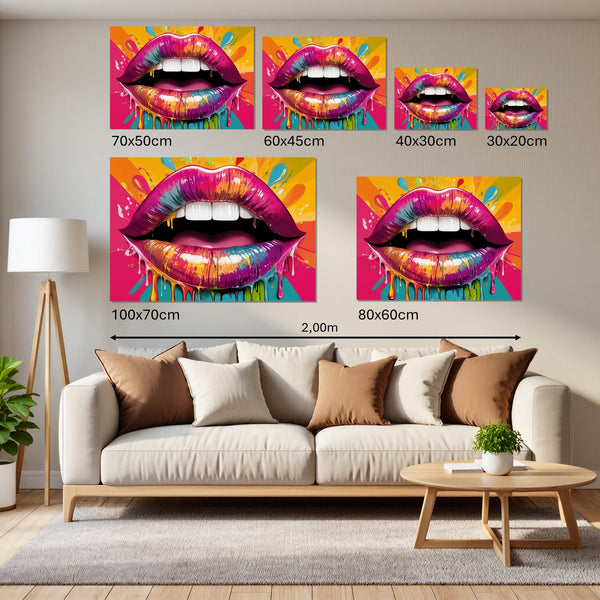 Groessenvergleich Leinwandbild Bunte Lippen B-00014 Querformat