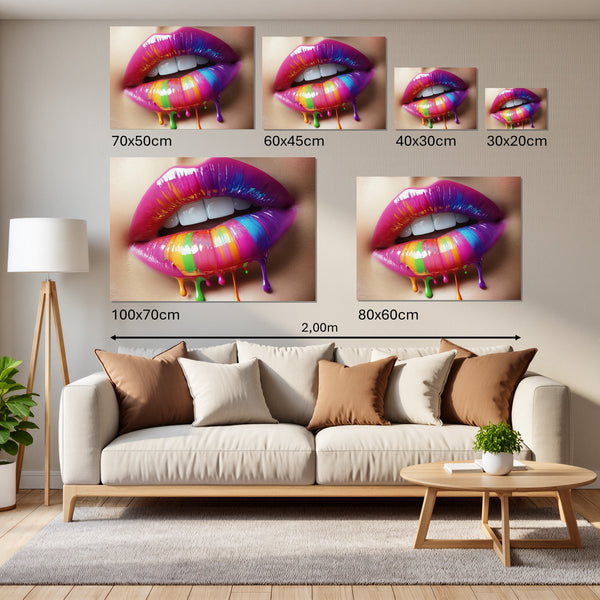 Groessenvergleich Leinwandbild Bunte Lippenkunst Querformat