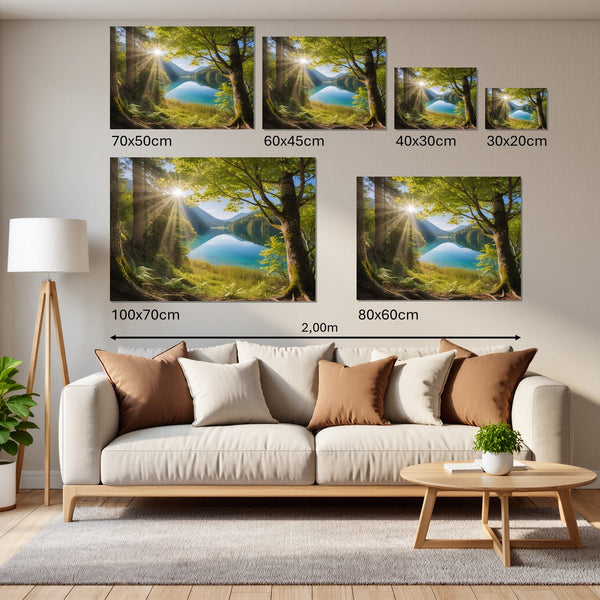 Groessenvergleich Leinwandbild Friedliche Naturansicht Querformat