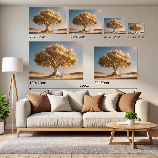 Groessenvergleich Leinwandbild Goldener Baum in der Natur Querformat