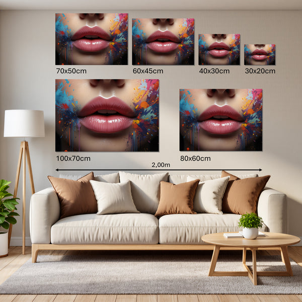 Groessenvergleich Leinwandbild Lebendige Lippen B-00018 Querformat