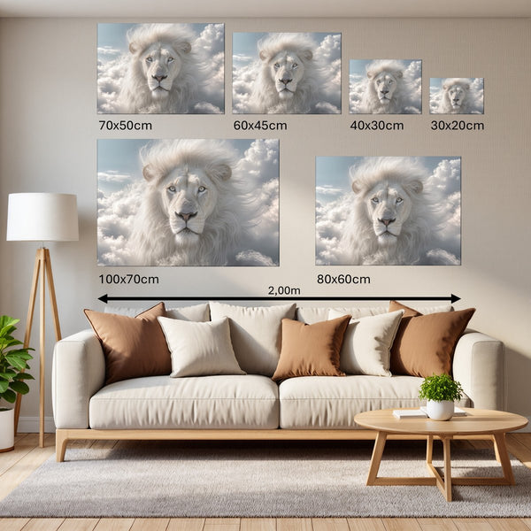 Groessenvergleich Leinwandbild Majestätischer Löwe im Himmel Querformat