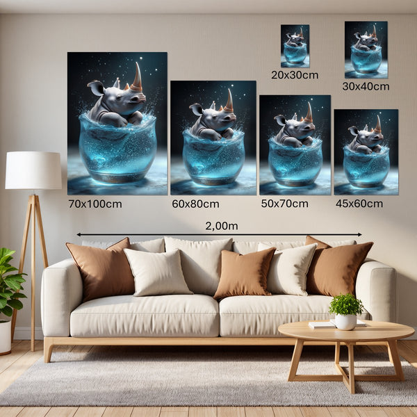 Groessenvergleich Leinwandbild Rhinoliebe im Glas Hochformat