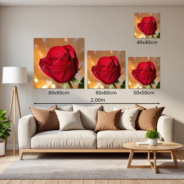 Groessenvergleich Leinwandbild Rote Rose in voller Blüte B-00017 Quadrat