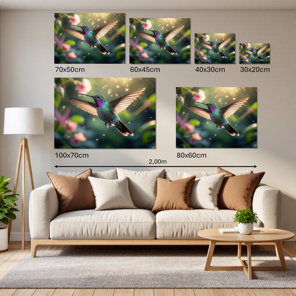 Groessenvergleich Leinwandbild Schwebender Kolibri Querformat