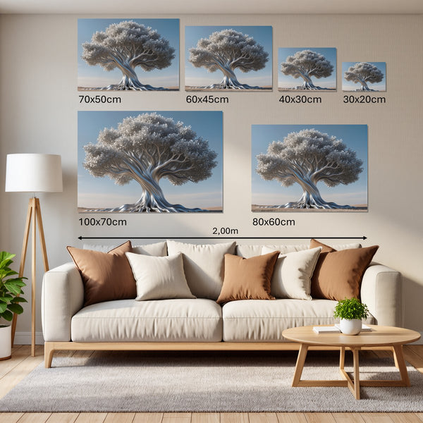 Groessenvergleich Leinwandbild Silberner Baum Querformat