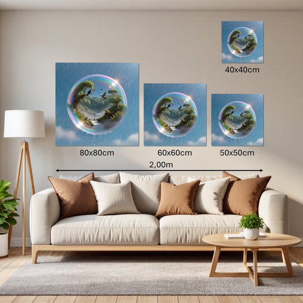 Groessenvergleich Leinwandbild Tropisches Paradies in einer Seifenblase Quadrat