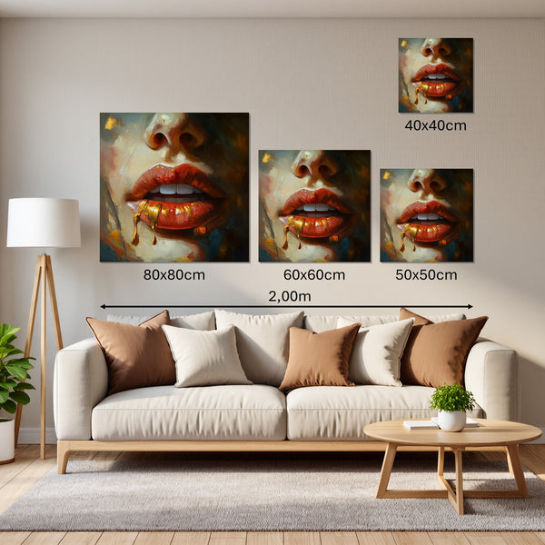 Groessenvergleich Leinwandbild Verführerische Lippen B-00012 Quadrat