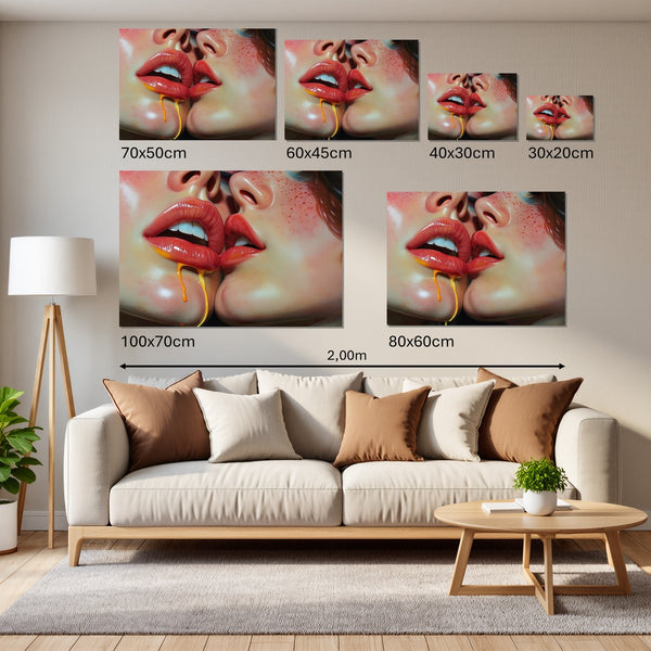 Groessenvergleich Leinwandbild Verführerische Lippen B-00015 Querformat