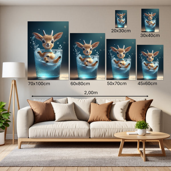 Groessenvergleich Leinwandbild Verspielte Freude im Glas Hochformat
