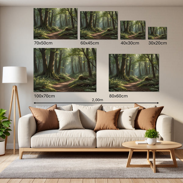Groessenvergleich Leinwandbild Verzauberter Waldweg B-00010 Querformat