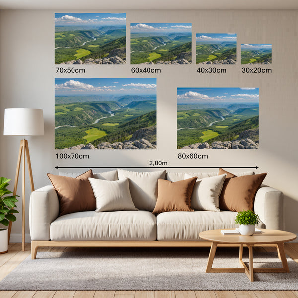 Groessenvergleich Poster Wandbilder Berglandschaft im Sommer Querformat