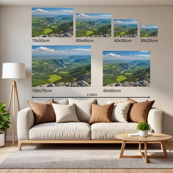 Groessenvergleich Poster Wandbilder Berglandschaft im Sommer Querformat