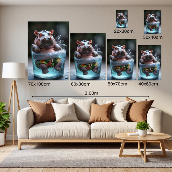 Groessenvergleich Poster Wandbilder Entspanntes Nilpferd im Glas Hochformat