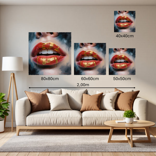 Groessenvergleich Poster Wandbilder Goldene Lippenpracht B-00013 Quadrat