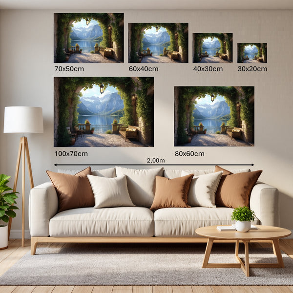 Groessenvergleich Poster Wandbilder Idyllische Berglandschaft Querformat